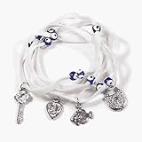 White Suede Kabbalah String Bracelet with Lucky Eyes and Lucky Charms