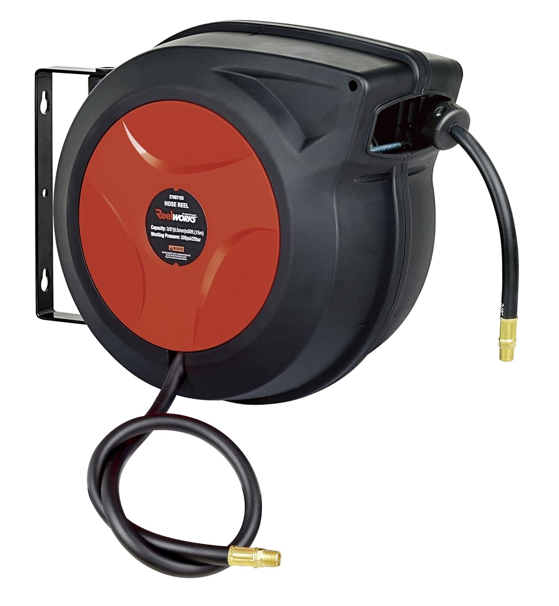 ReelWorks 27807153A Plastic Retractable Air Compressor/Water Hose Reel with 3/8" x 50 Hybrid