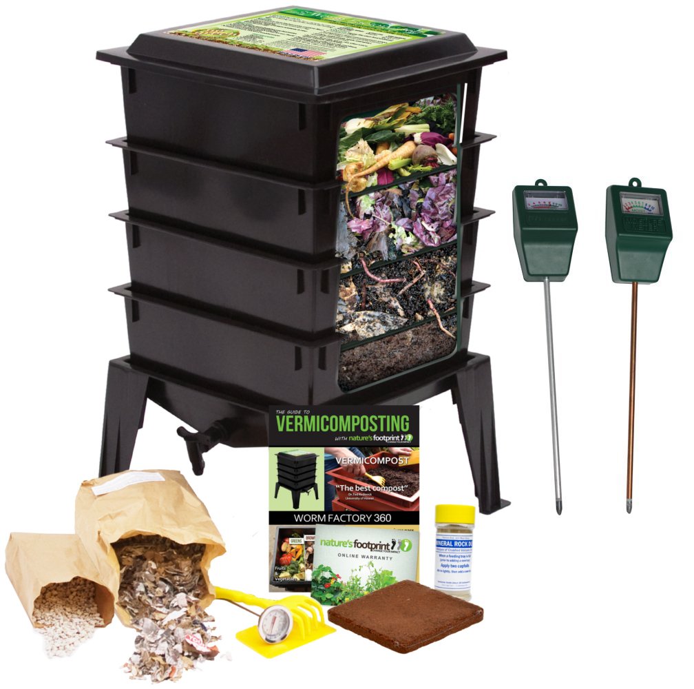 Worm Factory 360 Composting Bin + Moisture and pH Testing Meter Worm