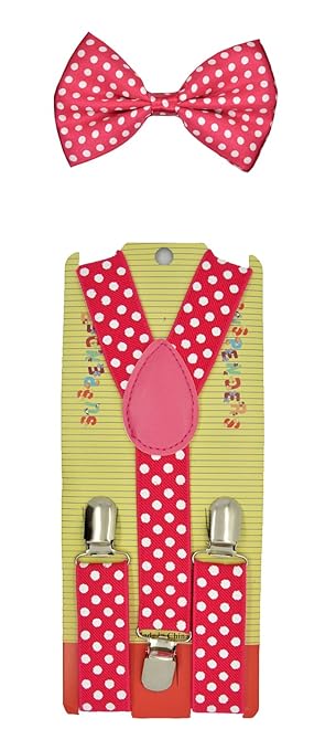 Kids Children Babies "Pink" Polkadot Suspender & Bow tie Set