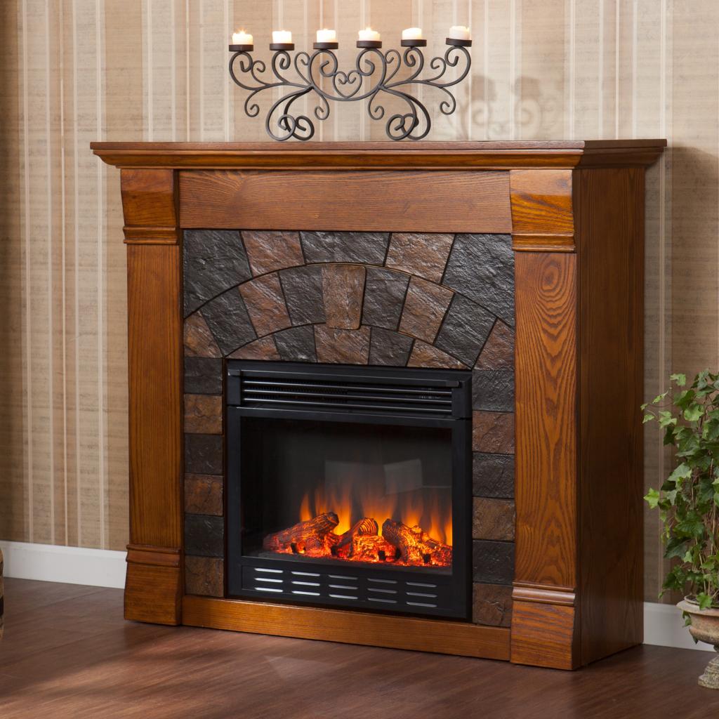 SEI Elkmont Salem Electric Fireplace, Antique Oak Gel