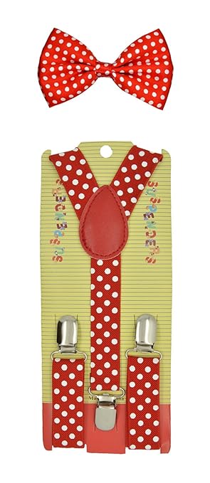 Kids Children Babies "Red" Polkadot Suspender & Bow tie Set
