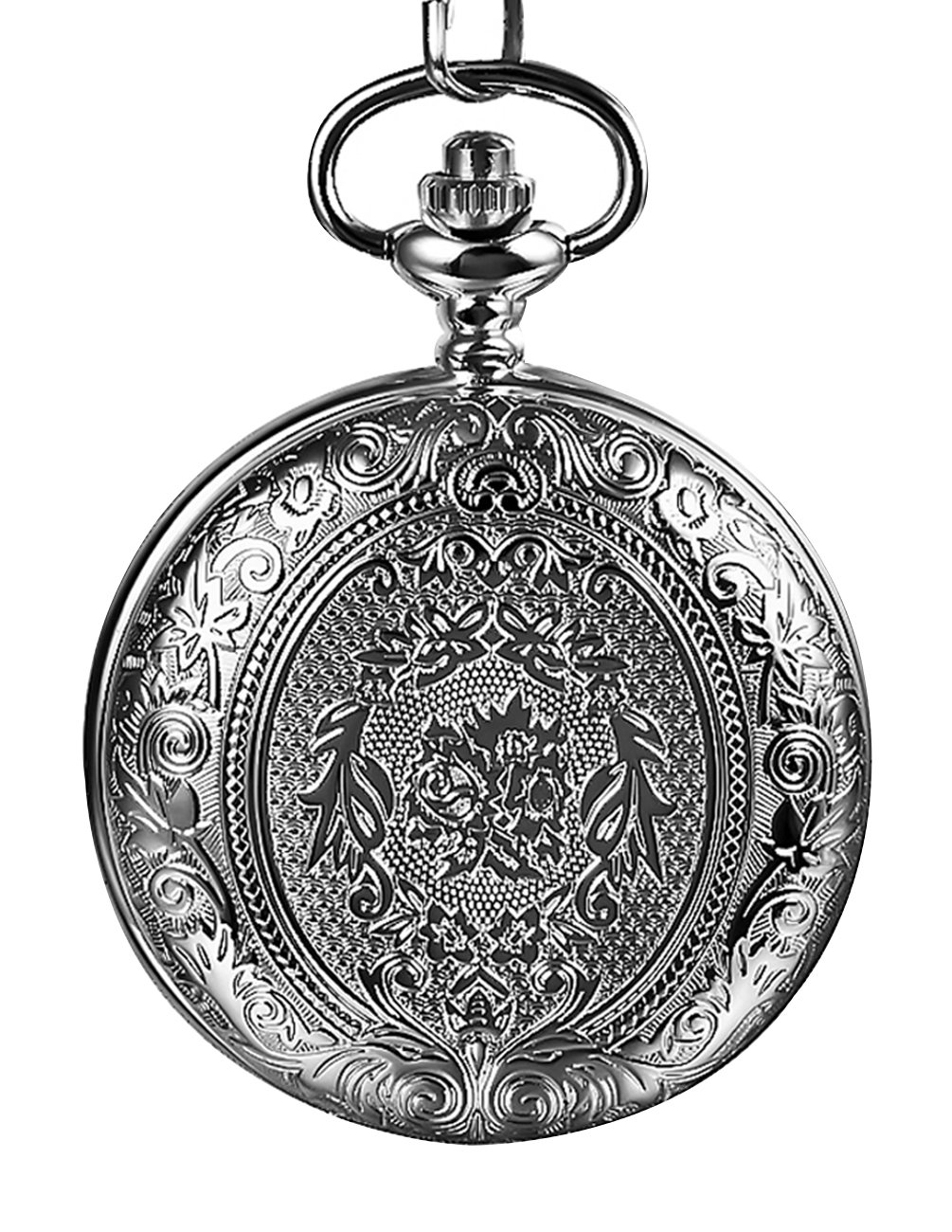 Mudder Vintage Silver Stainless Steel Quartz Pocket Watch Chain