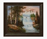 Art Reproduction Oil Painting - Landscapes: Waterfall at Sunset with Veine D' Or Bronze Scoop - Bronze and Rich Brown Finish - Standard 20x24 - Hand Painted Framed Canvas Art