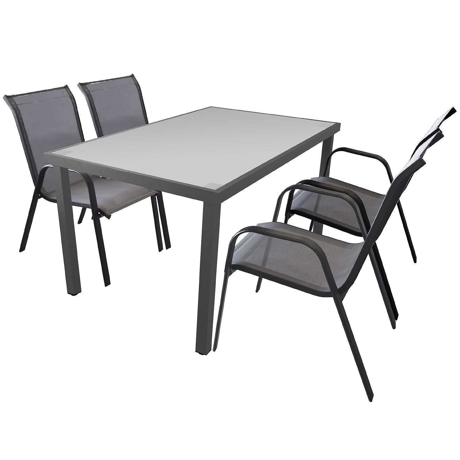 5tlg. Gartengarnitur Alu Glastisch Silbergrau 150x90cm mit ...