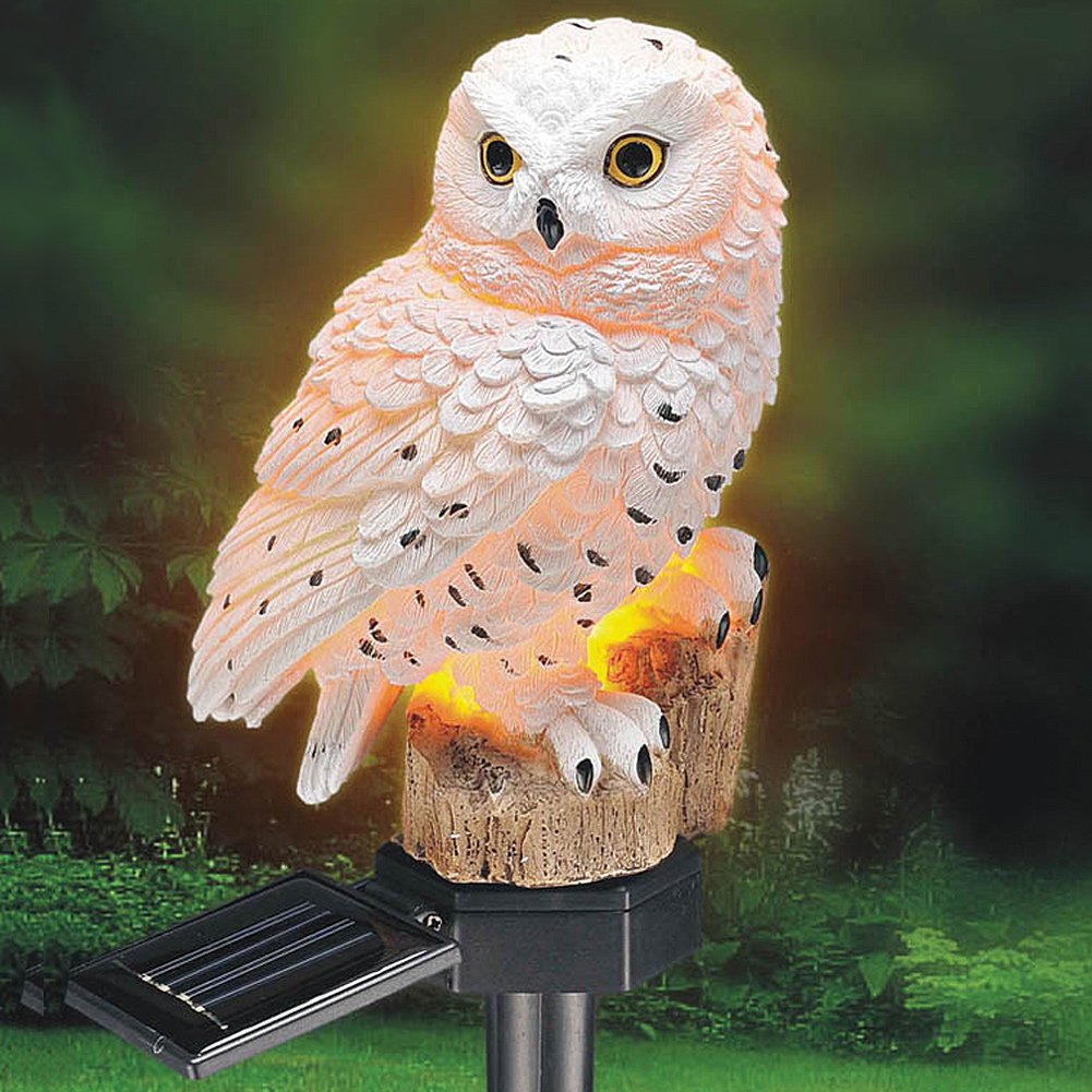 New Garden Solar Panel White Owl Light Up Yard Decor Decoration Chase
