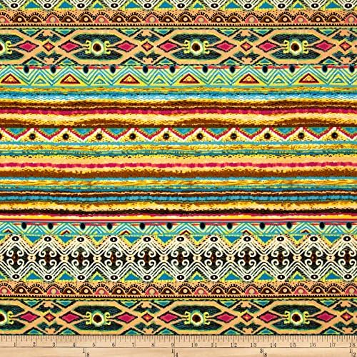 Stretch Ponte de Roma Knit Aztec Print Blue/Red/Yellow Fabric