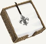 Fleur de Lis Napkin Holder/Rattan & Pewter