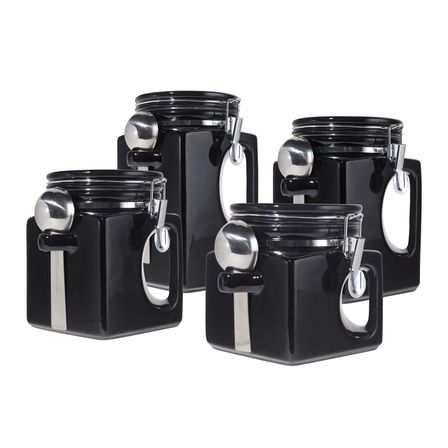 Oggi EZ Grip Handle Ceramic 4 Piece Canister Set black and white kitchen decor