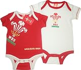 Welsh Rugby Union 2 pack Logo Bodysuits (Red/White,3 to 6 months)