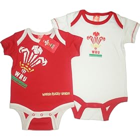 Welsh Rugby Union 2 pack Logo Bodysuits (Red/White,3 to 6 months)