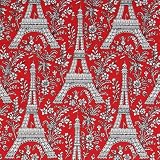 red Michael Miller fabric Eiffel Tower with flowers (Sold in multiples of 0.5 meter)