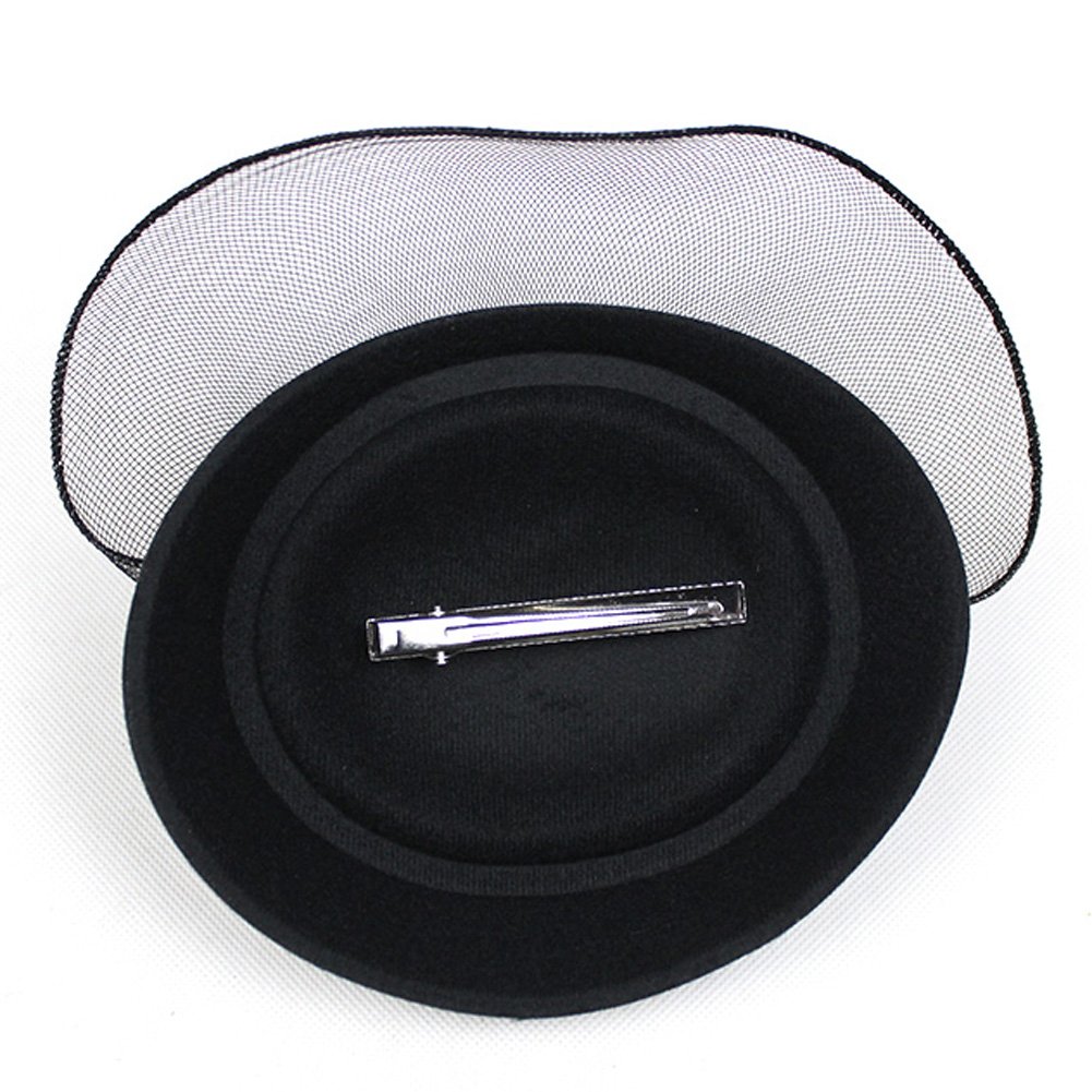 FAYBOX Vintage Mesh Net Wool Felt Pillbox Flower Women Fascinator Hat