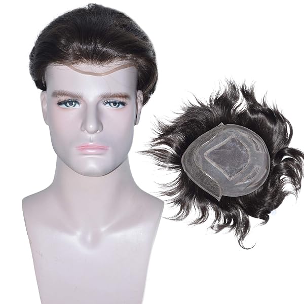 Human Hair Toupee For Men Mono Top With Pu Skin Around And Lace