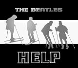The Beatles - Silouettes of Group Skiing with HELP under - Shiny Silver Chrome, Black & White - Sticker / Decal