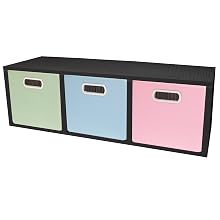 Way Basics zBoard Eco 3 Cubby Storage Bench Stackable, Black Wood Grain