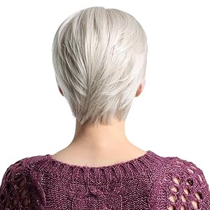 Emmor Short Silver Grey Human Hair Wigs For Women Blend Pixie Cut