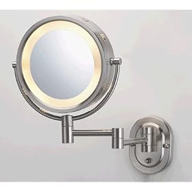Hardwire 8" Satin Nickel Finish Dual Sided Surround Light Wall Mount Makeup Mirror