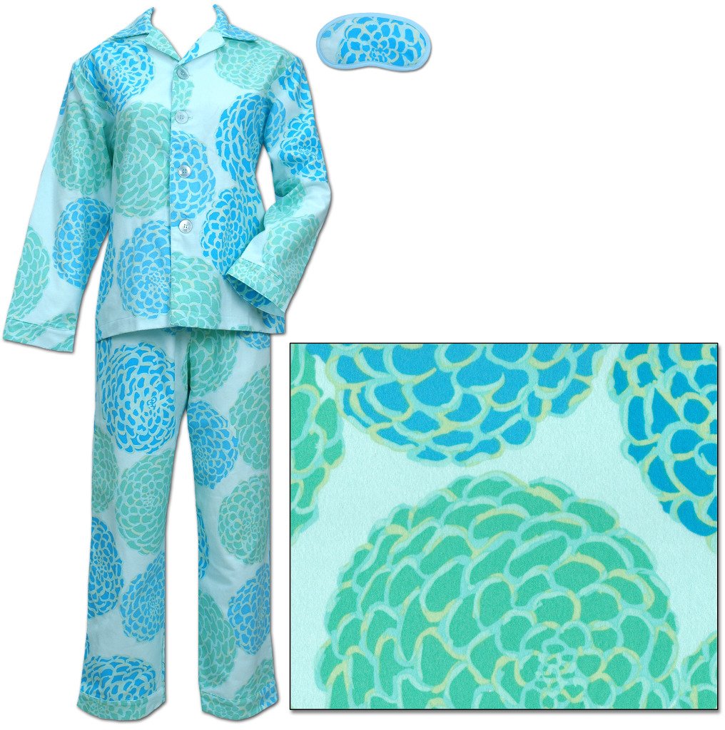 The Cat's Pajamas Blue Hydrangea Women's Cotton Flannel Pajama