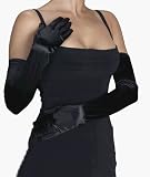 Womens Black Opera Length Satin Gloves