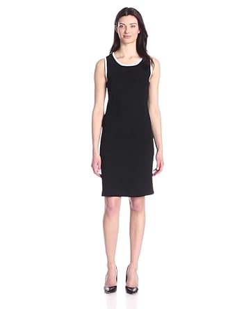 Jones New York Women's Sleeveless Crew Neck Dress, BlackJet White, X ...