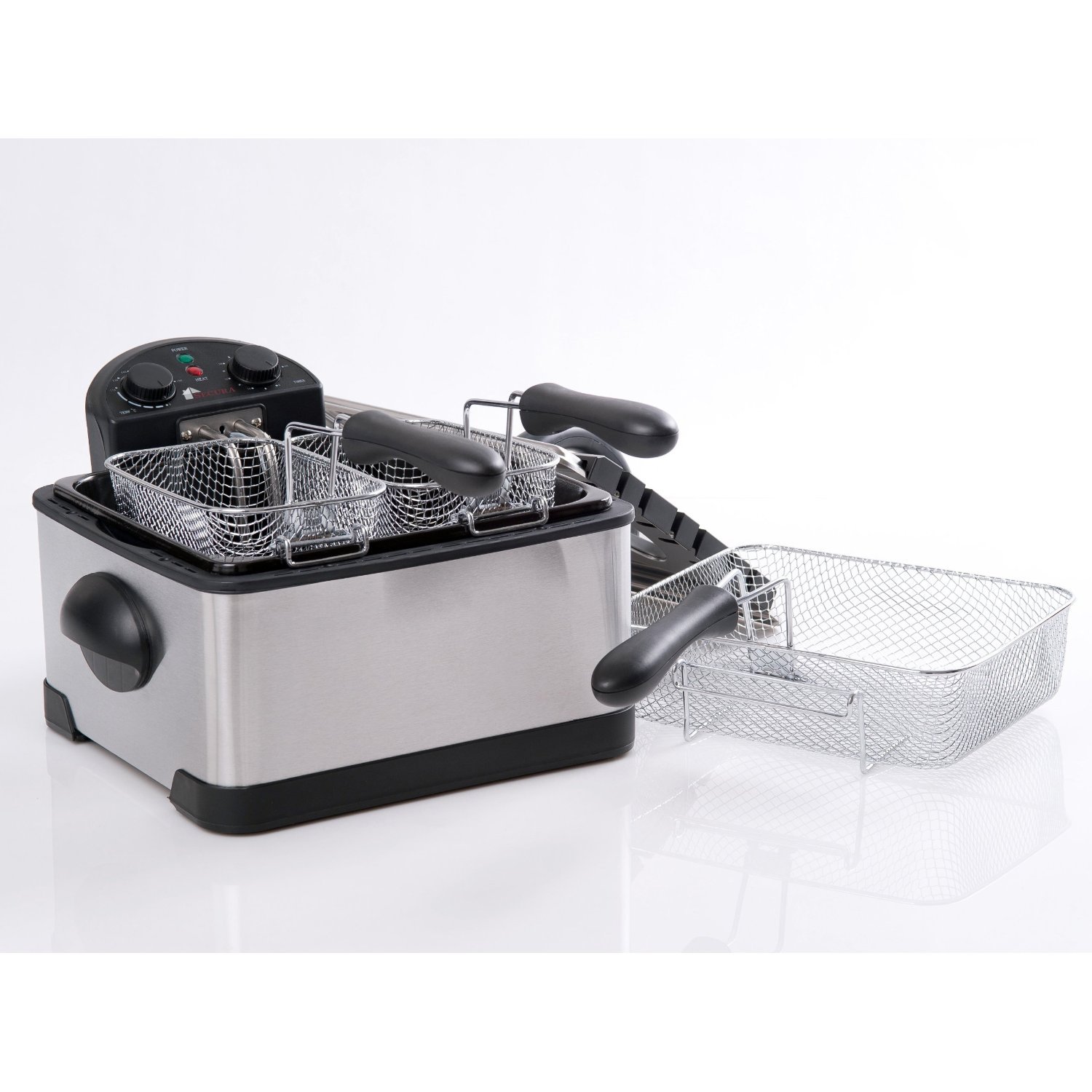 Secura Stainless Steel Triple Basket Electric Deep Fryer w Timer Extra