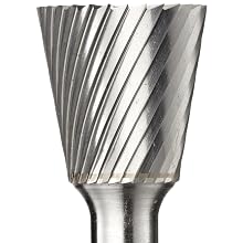 PFERD Inverted Taper Carbide Bur, Uncoated (Bright) Finish, Single Cut, End Cut End
