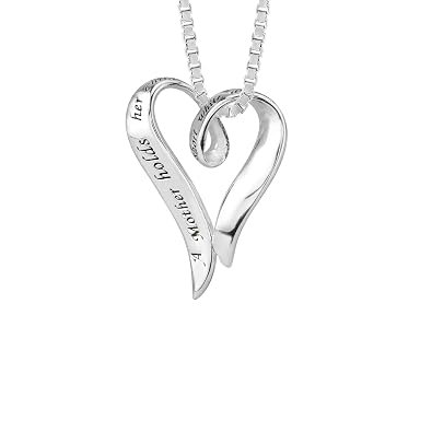 Sterling Silver “A Mother Holds Her Child’s Hand For A Short While and Their Hearts Forever” Open Heart Pendant Necklace, 18″