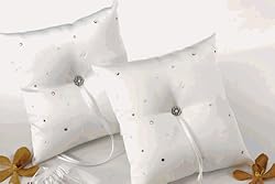 Scattered Pearls & Crystals Square Ring Pillow - White