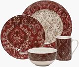 222 5th Jaipur 16 Piece Dinnerware Set Service for 4 Red