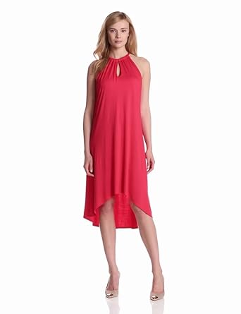 Three Dots Women's High Low Drawstring Neck Tie Dress, Summer Melon ...