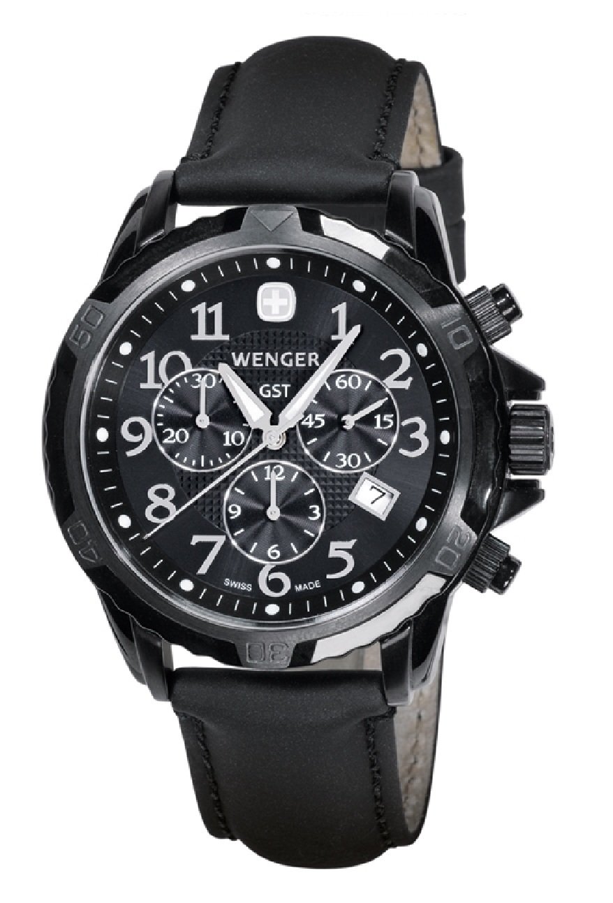 Wenger Men's 78254 GST Chrono Black PVD Black Leather Watch