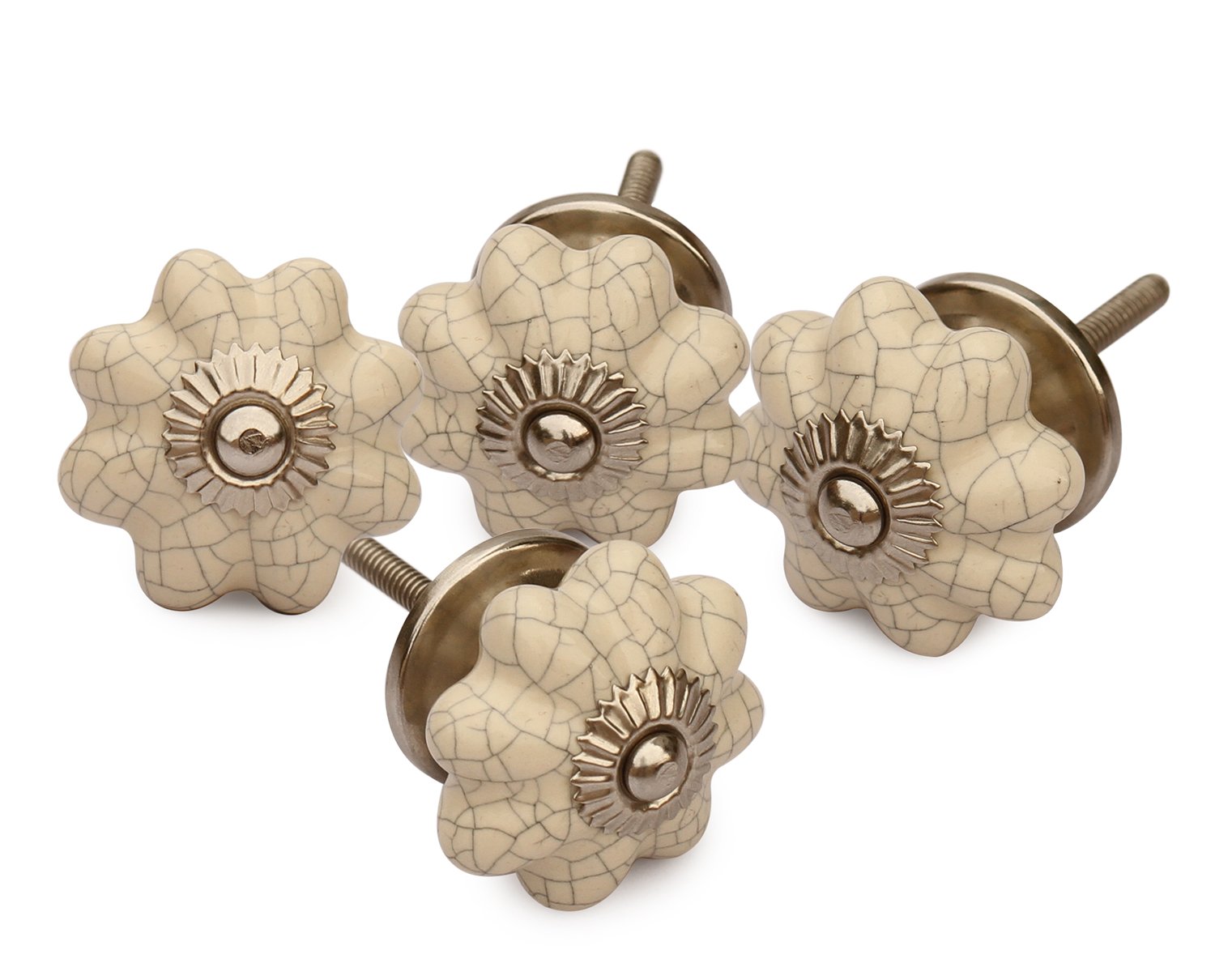 Set of 4 Ceramic White Pumpkin Decorative Antique Door Knobs Interior