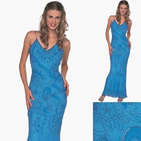 Formal Evening Gown. Turq Bias Cut Beaded Dress for Prom, Party, Wedding by Sean Collection (8295)