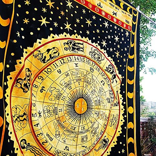 Indian Atrology Yellow Zodiac Tapestries Bohemian Mandala Tapestry Wall Hanging Throw