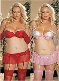 Pleated Net And Stretch Mesh Shelf Bra in Plus Sizes 38 40 42 44 Pink Red (Skirtini sold separately X51042)