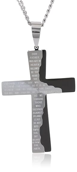 Tablet Prayer Cross Pendant Necklace Stainless Steel for Men 24"