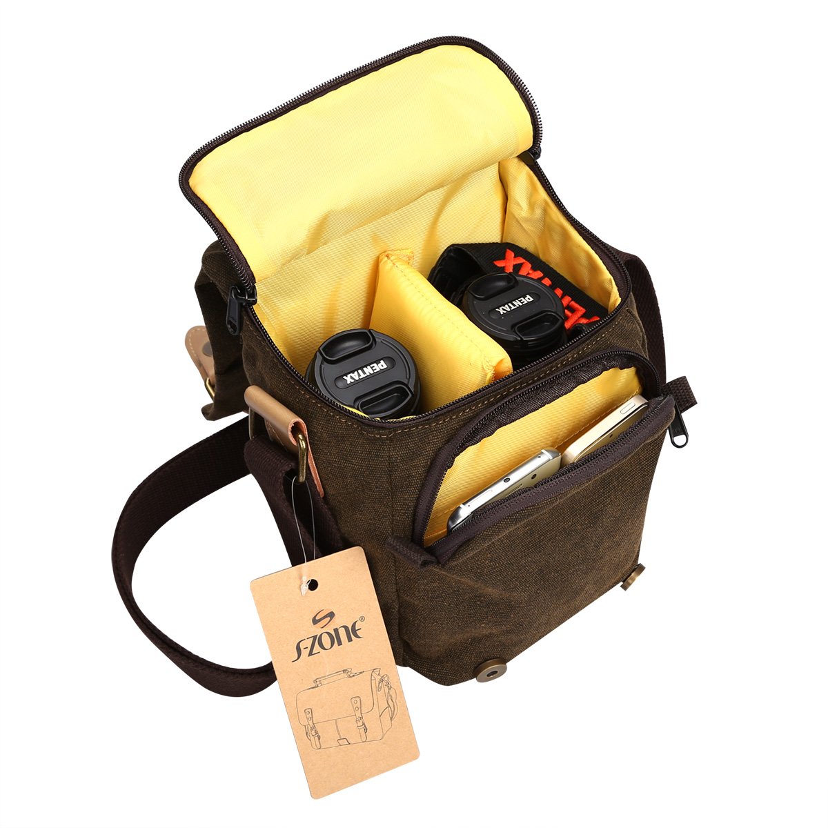 SZONE Vintage Waterproof Canvas Leather Trim DSLR SLR Shockproof