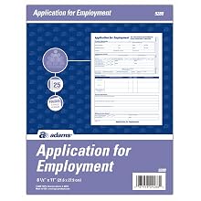 Adams Applications For Employment,  8.5 x 11 Inch, 25-Pack, White (9288ABF)