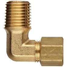 Dixon 169C-0404 Brass Compression Tube Fitting, Elbow, 1/4" Tube OD x 1/4" NPTF Male
