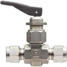 Parker VQ Series Stainless Steel 316 Toggle Valve, Inline, Toggle Handle, PTFE Stem, A-Lok Compression Fitting