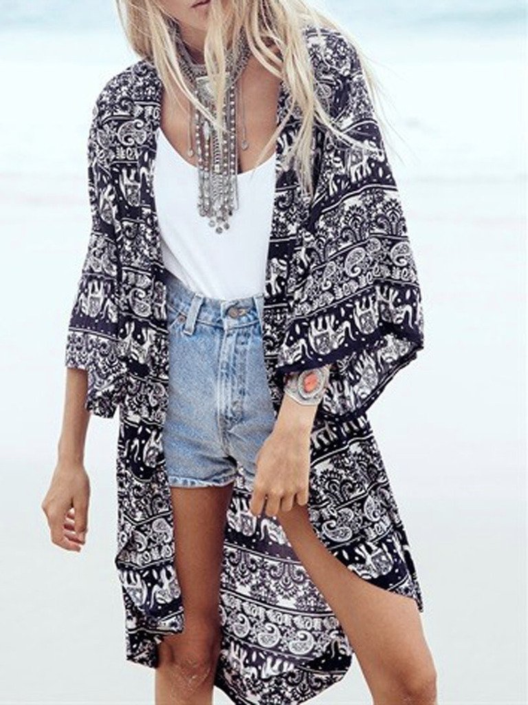 Persun Women Floral Chiffon Shawl Kimono Coverup Jackets