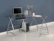 Walker Edison D51AL30 L-Shaped Glass Computer Desk- Clear-Silver- Silver