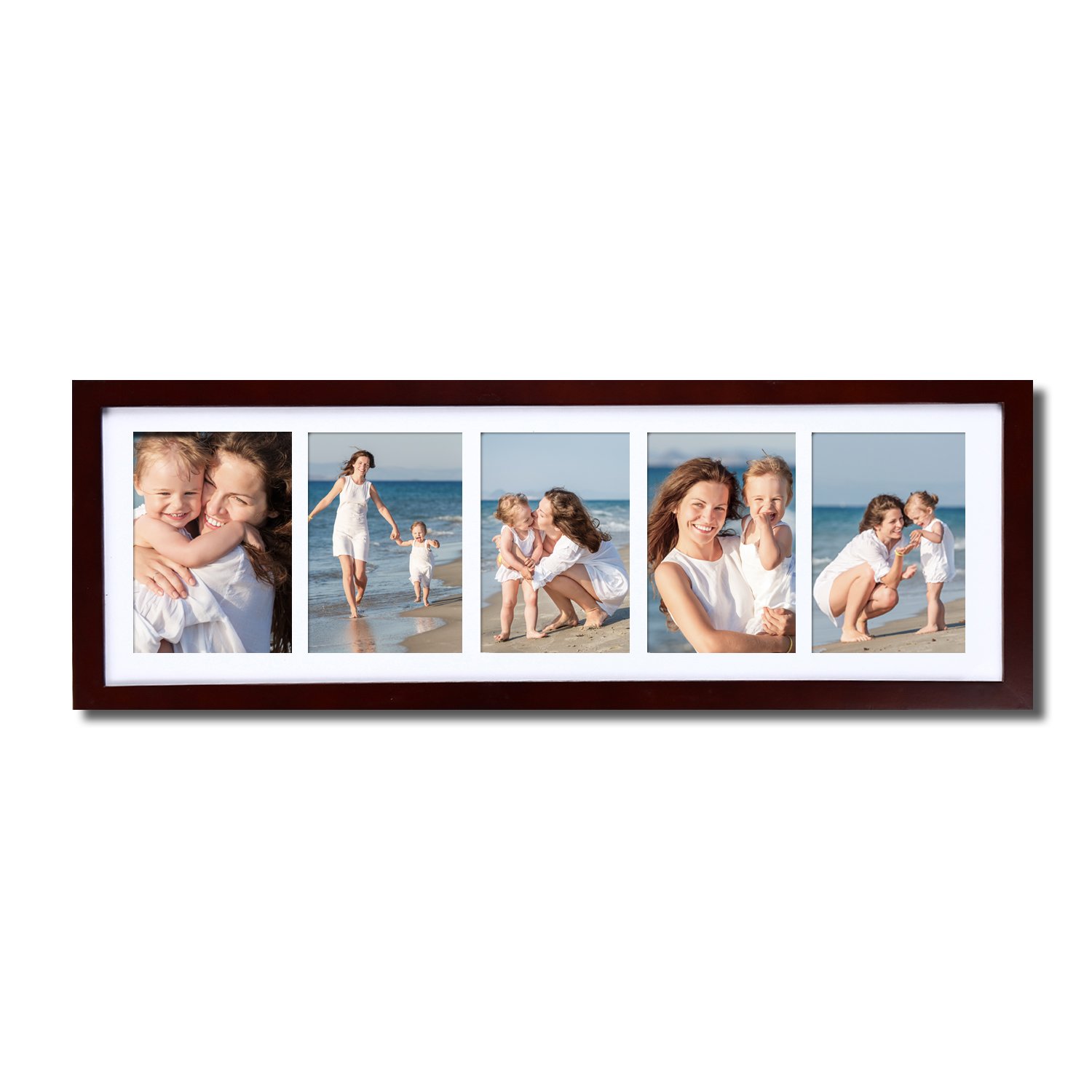 Adeco 5-Opening 5x7" Brown Wood Matted Wall Collage ...