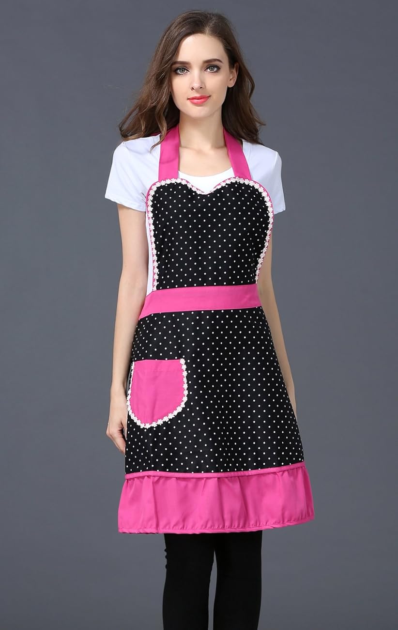 Cute Lovely Black Lace Aprons with Pocket for Women Girls Vintage