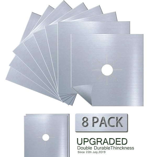 Antallcky 8 Pack Silver Stove Burner Covers Gas Range Protectors