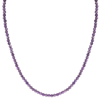 Sterling Silver Genuine Amethyst Beaded Necklace (4mm), 16+2″ Extender ,$7