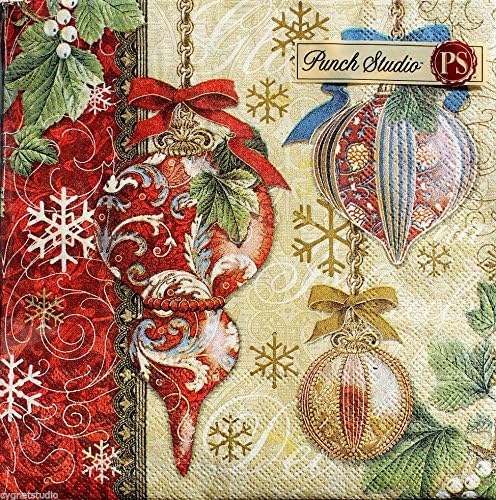 40 Ct Punch Studio Golden Spire Ornaments Luncheon / Dinner Napkins, Victorian Holiday
