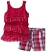 Young Hearts Girls 2-6x Lace Ruffle Jersey with Plaid Short Set, Charm Peony, 4T