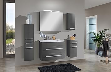 SAM® Badezimmermöbel Set Genf Deluxe 5tlg. in grau mit Spiegelschrank
